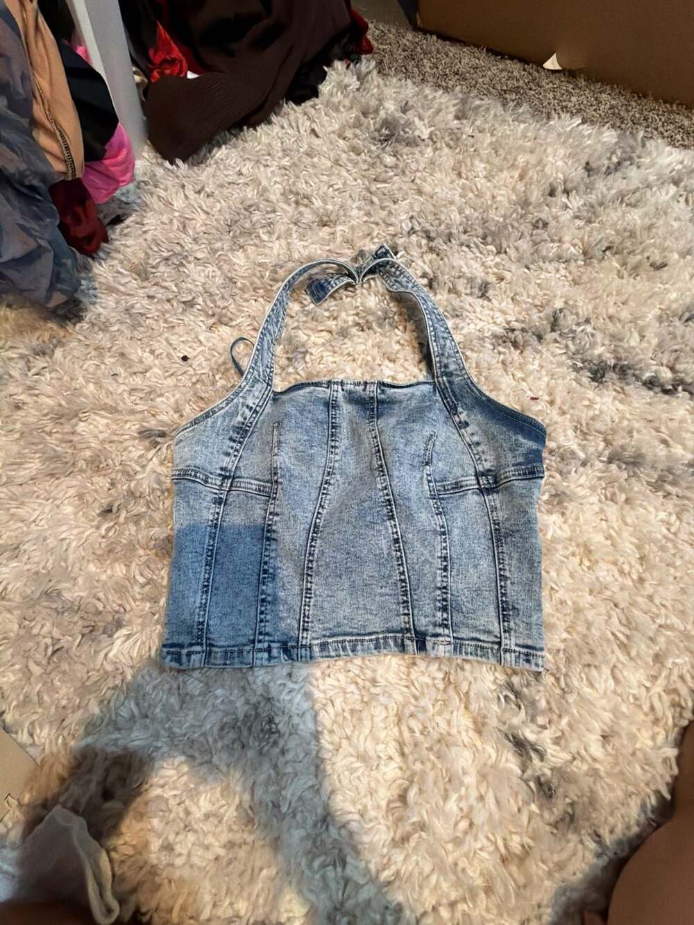Sincerely Jules Acid Wash Denim Halter Crop Top
